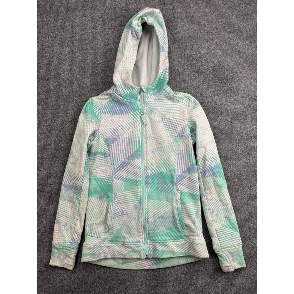 Athletaโ Girl Jacket Girls XL 14 Green Geometric Fleece Hooded Full Zip Athletic